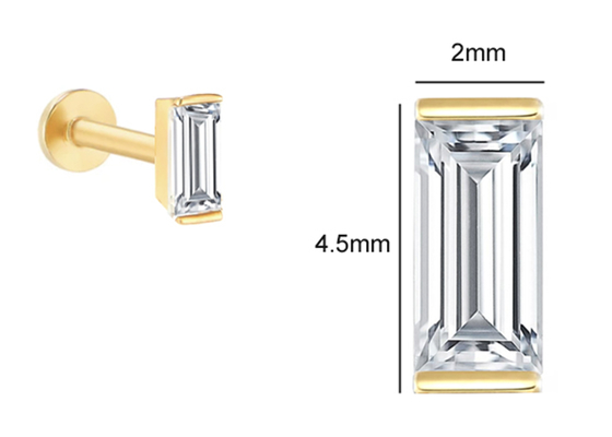 14K Gold Body Piercing Jewelry Earring OEM ODM With Rectangle Diamond