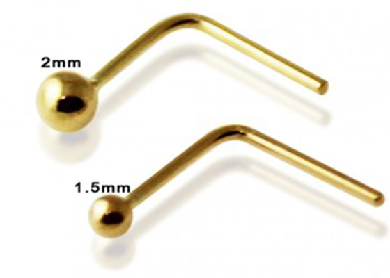 L字型18k Gold Nose Ring、終わり1.5-2.0mmのサイズのNose Ring With Ball