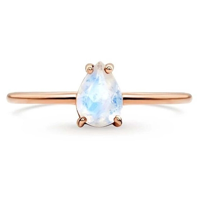 14Kローズの金のナシは可憐なMoonstoneの宝石類の簡単なMoonstoneリングを切った