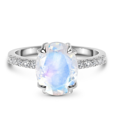CZリング約束の女性記念日リングが付いている14Kホワイト ゴールドの楕円形の切られたMoonstone