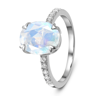 CZリング約束の女性記念日リングが付いている14Kホワイト ゴールドの楕円形の切られたMoonstone