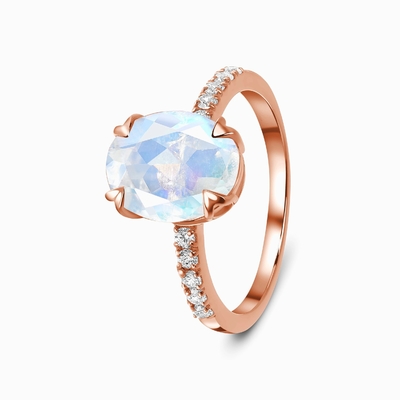 CZリング約束の女性記念日リングが付いている14Kホワイト ゴールドの楕円形の切られたMoonstone