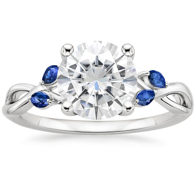 伯爵夫人は実験室によって育てられたダイヤモンドの女性の宝石類が付いている青いMoissaniteの結婚指輪18Kのホワイト ゴールドを切った