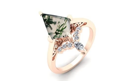 六角形は自然なコケ瑪瑙型のアール・デコのための独特なMoissanite花嫁リングを切った