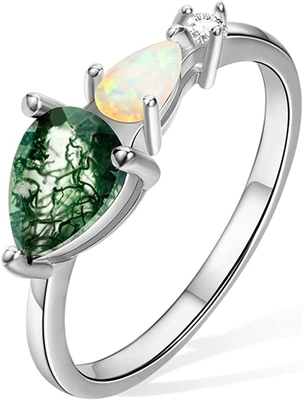 六角形は自然なコケ瑪瑙型のアール・デコのための独特なMoissanite花嫁リングを切った
