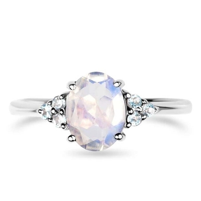 芸術の独特な925純銀製の自然で青い未加工MoonstoneリングMoonstoneの宝石類の設計