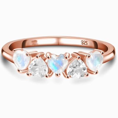 一致する女性925の純銀製のMoonstoneリング中心の形の宝石用原石の珍味のための粋なリング リングを積み重ねる