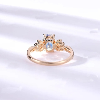 925純銀製ローズの金1つのカラットの花のハロー リング虹のMoonstoneリング