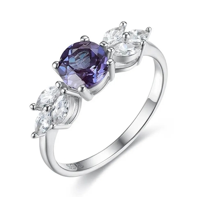 925純銀製ローズの金1つのカラットの花のハロー リング虹のMoonstoneリング