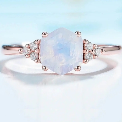 ナシのMoonstoneの婚約指輪18kの金の銀リング自然な宝石用原石の宝石類