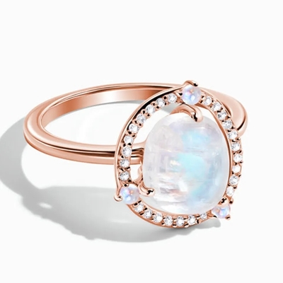 ナシのMoonstoneの婚約指輪18kの金の銀リング自然な宝石用原石の宝石類