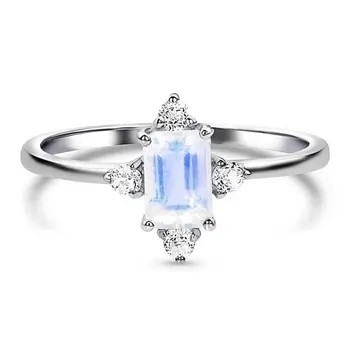 虹のMoonstoneの約束のダイヤモンド指輪925の純銀製