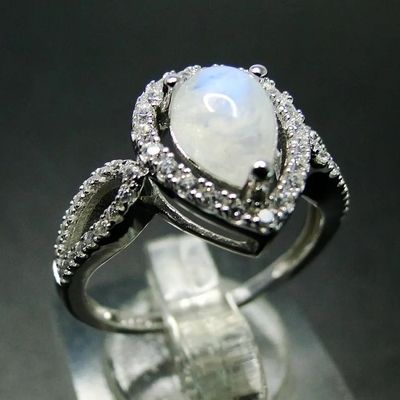 虹のMoonstoneの約束のダイヤモンド指輪925の純銀製