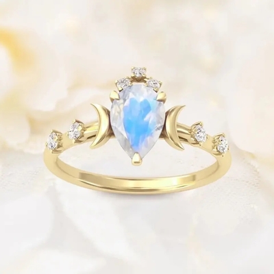 自然なMoonstoneの宝石用原石925銀製記念日の宝石類リング本物のナシの切口