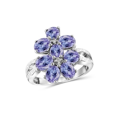 1/2のカラットT.G.W。純銀製の5石のダイヤモンドの婚約指輪上のTanzanite 14ktの金