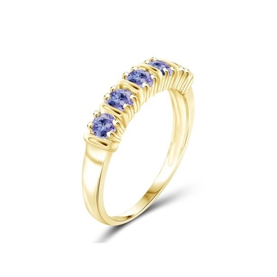1/2のカラットT.G.W。純銀製の5石のダイヤモンドの婚約指輪上のTanzanite 14ktの金