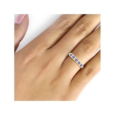 1/2のカラットT.G.W。純銀製の5石のダイヤモンドの婚約指輪上のTanzanite 14ktの金