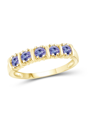 1/2のカラットT.G.W。純銀製の5石のダイヤモンドの婚約指輪上のTanzanite 14ktの金