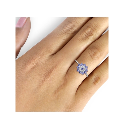 白いダイヤモンドのアクセントの枝花の設計JewelersClub Tanzaniteリング純銀製リング宝石類