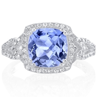 2 ctのクッションは純銀製-ハンドメイドの結婚指輪のTanzaniteのハロー リングを切った