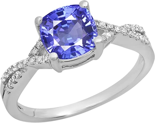 1.5カラットの銀上の自然なTanzaniteの婚約指輪In18Kのホワイト ゴールドのめっき