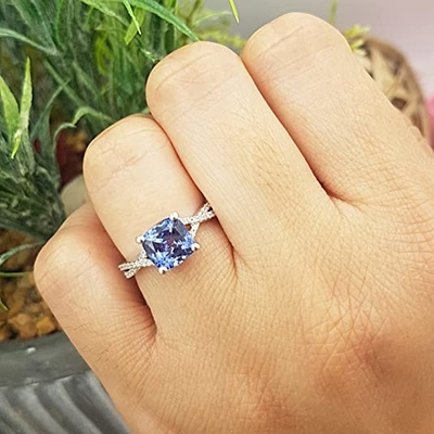 1.5カラットの銀上の自然なTanzaniteの婚約指輪In18Kのホワイト ゴールドのめっき