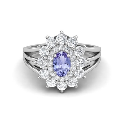 白いダイヤモンドのアクセントの花の設計JewelersClub Tanzaniteリング純銀製リング宝石類