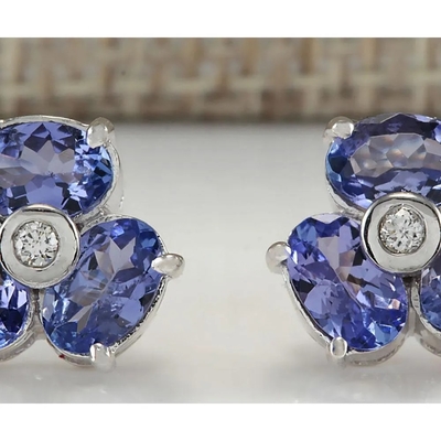 白いダイヤモンドのアクセントの0.5カラットの枝花の設計JewelersClub Tanzaniteリング純銀製リング宝石類