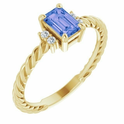 14Kイエロー・ゴールドのTanzanite 0.06CTWのダイヤモンド ロープの婚約指輪