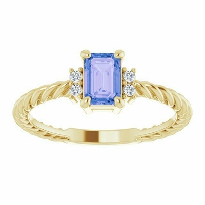 14Kイエロー・ゴールドのTanzanite 0.06CTWのダイヤモンド ロープの婚約指輪