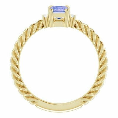 14Kイエロー・ゴールドのTanzanite 0.06CTWのダイヤモンド ロープの婚約指輪