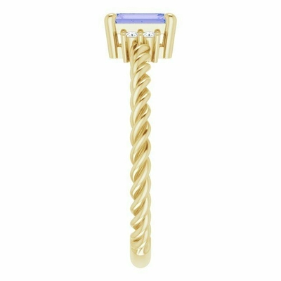 14Kイエロー・ゴールドのTanzanite 0.06CTWのダイヤモンド ロープの婚約指輪
