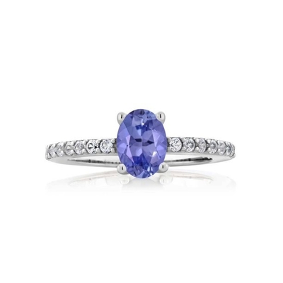 Cut Natural Tanzanite 4mmの王女の婚約指輪14kのホワイト ゴールド