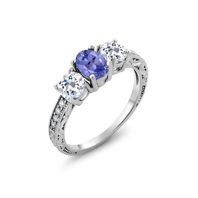 Cut Natural Tanzanite 4mmの王女の婚約指輪14kのホワイト ゴールド
