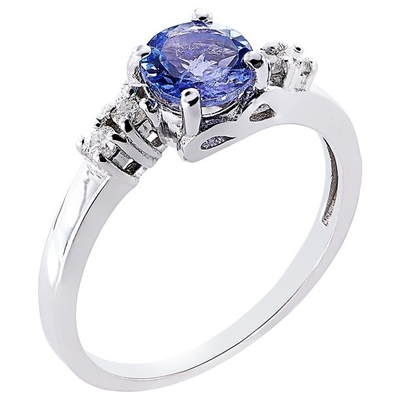 Cut Natural Tanzanite 4mmの王女の婚約指輪14kのホワイト ゴールド