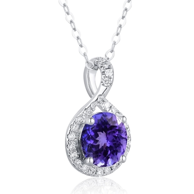 紫色のスライドのネックレス、紫色のスライドのネックレス（14kホワイト ゴールド、19x19mmのアメジスト、ダイヤモンド.82cttw