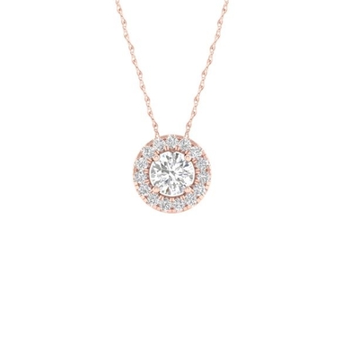 帝国1/6Ct TDWのダイヤモンド10kローズの金の円形のダイヤモンドのハローの吊り下げ式のネックレス