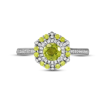 銀の緑のペリドット及びダイヤモンド指輪1/6 ct tw 10Kのホワイト ゴールド