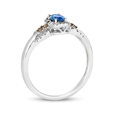 Le Vian Ovalの切口のサファイア リング1/5 Cttwのダイヤモンド14Kのバニラ金