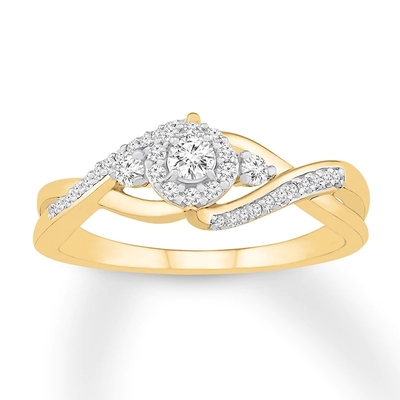 ダイヤモンド指輪1/4 ct twの円形9Kのイエロー・ゴールドの結婚指輪