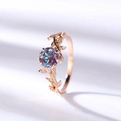 14Kホワイト ゴールドの宝石類リング セットの破損の低下のAlexandriteの結婚指輪リング