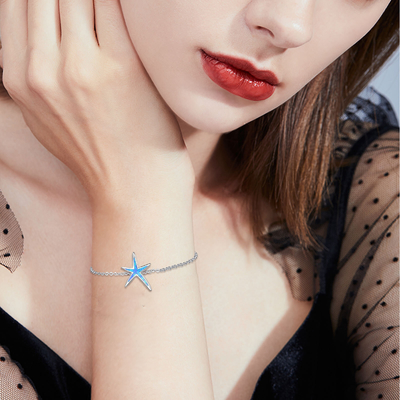 925匹の純銀製のブレスレットの女性リンク足首のブレスレットのための海事のヒトデ浜の海洋生物の魅力のアンクレット