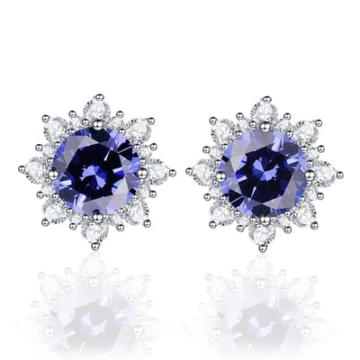 固体925純銀製の女性のための作成されたTanzanite CZのクリスマスの宝石類のスタッドのイヤリング