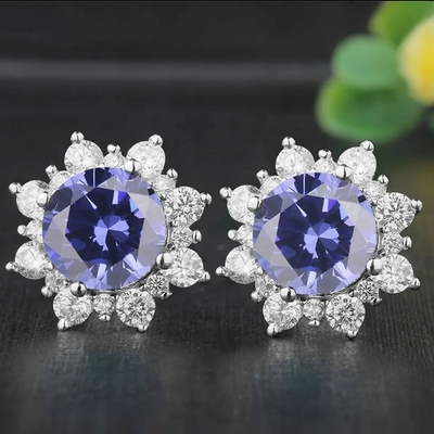 固体925純銀製の女性のための作成されたTanzanite CZのクリスマスの宝石類のスタッドのイヤリング