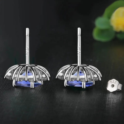 固体925純銀製の女性のための作成されたTanzanite CZのクリスマスの宝石類のスタッドのイヤリング
