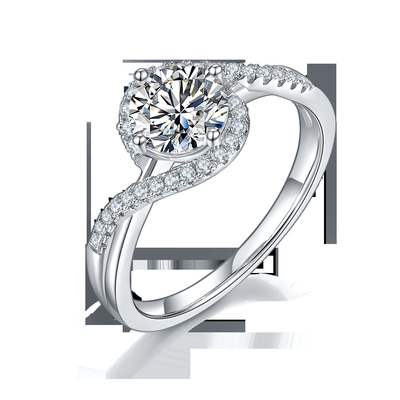 簡単な到着S925の明るい配置の女性の無限ラウンド カットのMoissaniteのリボンのねじれの結婚式の婚約指輪
