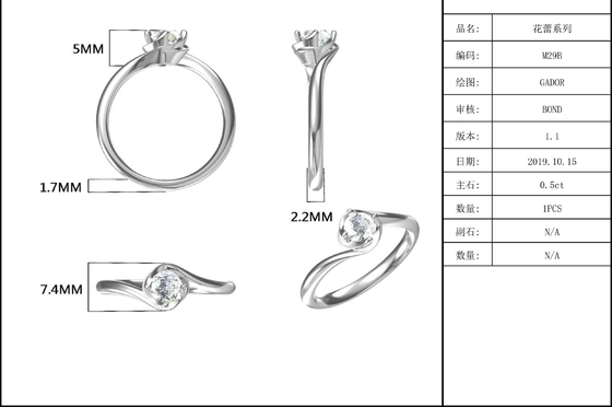 ホワイト ゴールド14のカラットの実験室によって育てられたMoissanite型はMoissaniteの約束のダイヤモンドの宝石類リングを促した