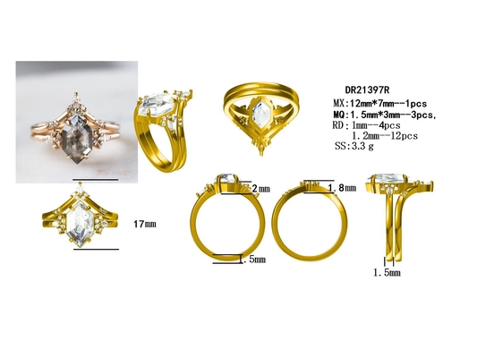 925銀製の六角形は塩を切り、コショウのダイヤモンドのMoissaniteリングは一致の女性を鳴らすセットを曲げた