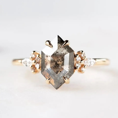 925銀製の六角形は塩を切り、コショウのダイヤモンドのMoissaniteリングは一致の女性を鳴らすセットを曲げた