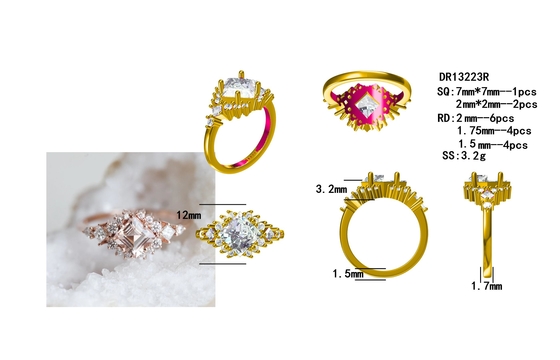 925純銀製の魅了のかなりローズの金は良い光っているモルガナイトのハロー リング セットをめっきした